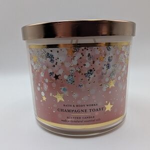 Bath & Body Works 3-Wick Champagne Toast Pink & Gold Stars Candle 14.5 Oz NWT